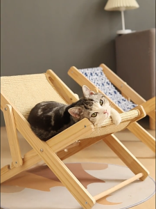 Teeker Pet Cat Hammock Cat Furniture Mini Beach Chair for Cat Relaxation Cat Bed with Durable and Non-Shedding Sisal Scratcher Wood Cat Chair for Indoor Cats