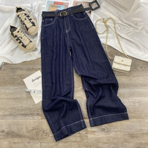 High Waist Straight Leg Jeans Womens Denim Blue Loose Fit Autumn Pants Tummy Control Slimming Effect Full Length Zipper Closure
