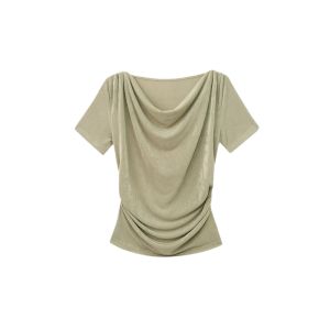 YUEZHONGWEI | French Style Ruffle Neck Short Sleeve Slim Fit T-Shirt Women Summer New Hot Sale Design Short Top Korean Version Universal Fit