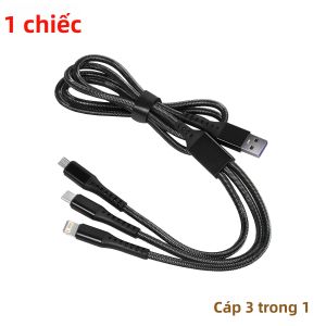 1-2 CÁI Cáp Sạc Điện Thoại Di Động 3 Trong 1 Cáp Dữ Liệu Type-C Bện Nhanh 100W Tương Thích Với iPhone 16 Samsung Xiaomi Huawei