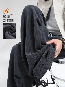 Corduroy Paratrooper Pants Mens Winter New Casual Fleece Lined Loose Wide Leg Sport Sweatpants Straight Cut Trousers