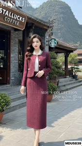 Set Thiết Kế MDU5839 Dạ Tweed Cao Cấp Sắc Tím Quyền Lực Phối Đính Ngọc Tinh Xảo Chân Váy Midi Xẻ Tà Sang Trọng Từ MDU