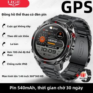 LIGE | Đồng Hồ Thông Minh LIGE GPS Dành Cho Nam Chống Nước IP68 Màn Hình IPS Đa Tần Số GNSS La Bàn Máy Đo Độ Cao Đèn Pin LED Đồng Hồ Thông Minh Thể Thao Ngoài Trời