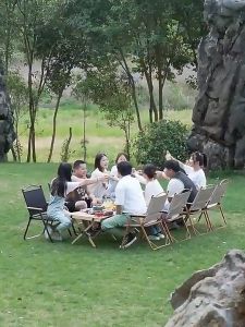 Foldable Camping Chair & Table - Outdoor Furniture Aluminum Portable Folding Table Chair Lightweight Outside Foldable Chairs with Armrests for Camping Picnic Park Fishing