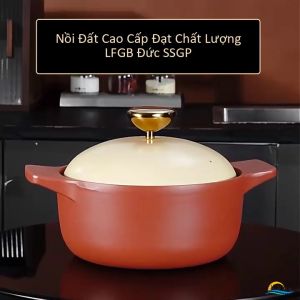 Nồi Đất Dùng Cho Bếp Từ SSGP 22cm Nồi Kho Tộ Cao Cấp Chịu Nhiệt Chống Nứt Vỡ Giữ Nhiệt Tốt Nắp Mạ Vàng Sang Trọng Đạt Chất Lượng LFGB Đức