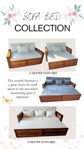 Solid Wood 3 Seater Sofa Bed / Pullout Bed  with Uratex Foam