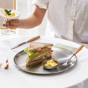 Korean Stainless Steel Gold Plate Thickened Fruit Plate Cake Salad Plate Flat Vegetable Plate Platter Restaurant Food Tray