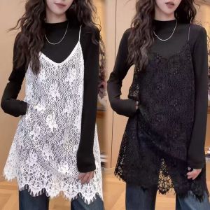 French Lace Hollow Out Layered Hip-covering Top