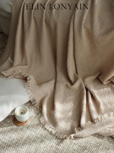 ELIN LONYAIN | Modern Simple Beige INS Style Cotton Knit Tassel Throw Blanket