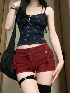 Quần Short Denim Cạp Thấp Mùa Hè Y2K Phong Cách Mới Cho Nữ Quần Ống Rộng Chữ a Bó Sát Che Giấu Mỡ Thừa Quần Áo Công Sở