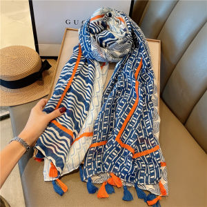 Summer Beach Wave Silk Scarf Womens Lightweight Cotton Linen Two-Purpose Air Conditioning Shawl Photography Scarf Scarf