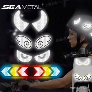 SEAMETAL Motorcycle Reflective Sticker Motorcycle Helmet Decal Arrows Eyes Wings Devil Horns Waterproof Night Warning Sign Stickers
