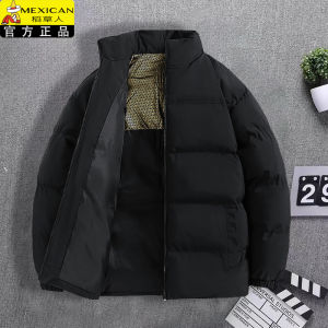 Warmth Windproof Mens down Jacket Fleece Lined Corduroy Stand Collar Thickened Long Sleeve Fashionable Casual Outerwear