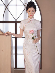 Elegant Slim Fit White High-end Modified Cheongsam Midi Dress