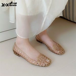 XIXITIAO | Transparent Slip-Resistant Square Toe Casual Flat Shoes