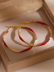 2024 New Arrival Accessible Luxury Fancy Red Oil Dripping Western Style Hoop Earrings Exaggerated Temperamental Big Ear Ring Silver Pin Earrings