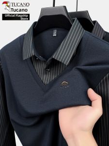 TUCANO | Middle-aged Mens Casual Striped Long Sleeve Polo Shirt