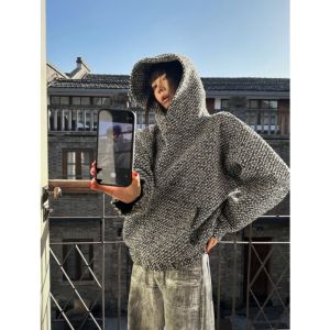 American Retro Classic Style Hooded Sweatshirt Men and Women Fall and Winter New Design Sense Tweed Woven Hooded Jacket Coat