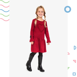 Váy đỏ cho bé gái 4-8T GEM0 đuôi cá dài tay dệt kim họa tiết trái tim giáng sinh đông xuân cho bé váy đầm bé gái xuất d