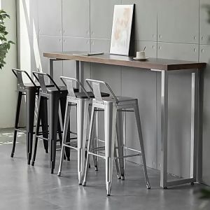 Bar Chair High-leg Bench Iron Solid Wood Bar Stool Cashier Home Use Backrest High-leg Chair