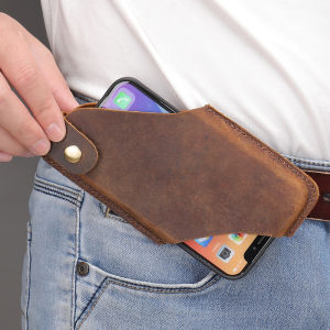WESTAL Crazy Horse Leather Mobile Phone Bag Wear Belt Mens Fanny Pack Simple Styling First Layer Cowhide Mobile Phone Span Bag
