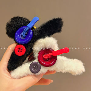 Autumn Winter Plush Button Hair Claw Womens Korean Style Cute Back of Head Updo Hair Accessories Shark Clamp
