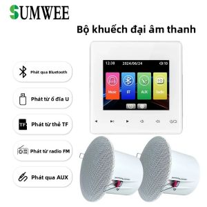 Hệ Thống Âm Thanh Mini Gắn Tường Home Theater Với Bluetooth FM TF AUX Bảng Điều Khiển Loa Âm Trần Stereo Máy Nghe Nhạc 25W 2.0 Kênh