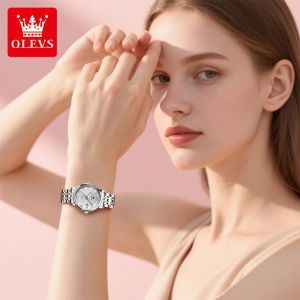 OLEVS นาฬิกาควอทซ์สแตนเลสของผู้หญิงกันน้ำหรูหราคลาสสิกสีเงินนาฬิกาข้อมือผู้หญิงแฟชั่นลำลองของขวัญสวมใส่ทุกวัน