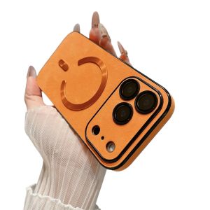 Large Window for Magsafe Phone Case for iPhone 17 Pro 16 15 14 Plus 13 Pro Max Magnetic PU Leather Cover with Camera Lens Film