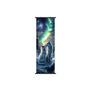 VIKAMA Aurora Canine Forest Wall Tapestry Snow White Wolf Northern Lights Scroll Art Home Decor Modern Style Soft Durable Cozy