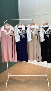D11777 3D Flower Two in One Knit Dress