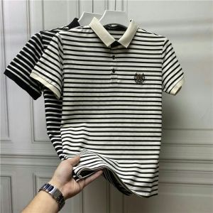 Mens Summer Work Short Sleeve Polo Shirt Wear Resistant Dirty Striped Slim Fit Youth Trendy T-Shirt for Office And Casual Use