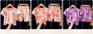 New 2025 Summer Childrens Home Clothes Short Sleeve Girls Sleepwear Cotton Air Conditioning Suit for Primary School Students