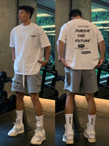 American High Street Oversize Loose Short Sleeve Cotton T-Shirt Men Summer INS High School Heavyweight Small Collar Top