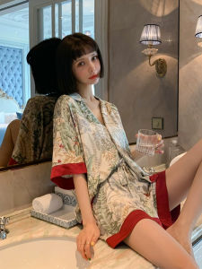 Bộ Đồ Ngủ Lụa Băng Mùa Hè Cho Nữ Bộ Đồ Mặc Nhà Tay Ngắn Thoải Mái Thoáng Khí Gợi Cảm Rộng Rãi Phong Cách Đường Phố