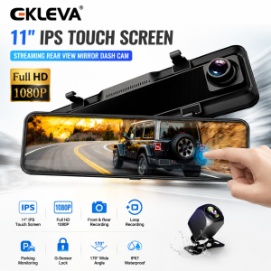 EKLEVA Car DVR 11 Inch Touch IPS RearView Mirror Front and Rear 1080P Dual Lens  Stream Media Dashcam Car Camera Automatic Rear View Mirror Night Vision Video Recorder
