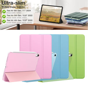 MoKo PU Leather Front & Translucent Hard Back Cover Smart Stand CaseShell for iPad Air 11 Inch Case 2024/ Air 5th Gen Case 2022/ Air 4th Gen 2020 10.9inch