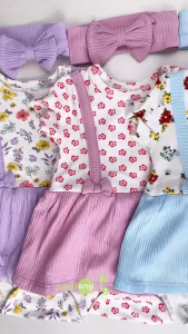 PAYI BABY- 2PCS Newborn Baby Girl Bodysuit Onesies Short Sleeve Fake two-piece overalls Dress Romper