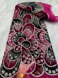 OLEVO | French Velvet Lace Fabric 2026 High Quality Shiny Sequins African Embroidery Lace with Stones for Nigerian Party Robe AT3038-A1
