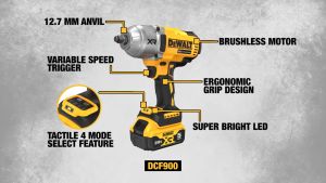 DEWALT DCF900P2T 20V Max Cordless 1/2" Brushless High Torque Impact Wrench (Hog Ring) -DCF900 DCF899