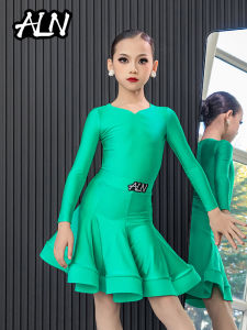 Erlang Latin Dance Suit Girls Practice Set Professional Exam Performance Costume Fishbone Skirt Heart Collar Long Sleeve
