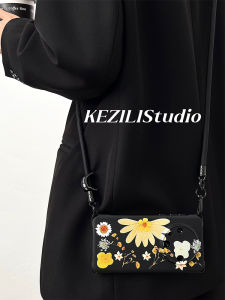 KZL Original Ins Style Yellow Flower Print Crossbody Phone Case Black Soft Shell Compatible with Huawei Mate60 pro  16 Honor 200 Xiaomi 14