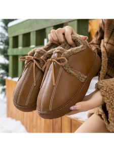 Womens Cotton Shoes Winter Thickened Fleece PU Leather Cotton Shoes Female Winter Thick Bottom Fleece Warm Outdoor Wear Anti-slip Waterproof