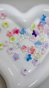 เรซิ่น ดอกไม้ มีรูตรงกลาง เปลี่ยนสี เคลือบโฮโลแกรม ทูโทน มีกลิตเตอร์ด้านใน 12mmอุปกรณ์งานฝีมือ ของตกแต่งชิ้นงาน DIY