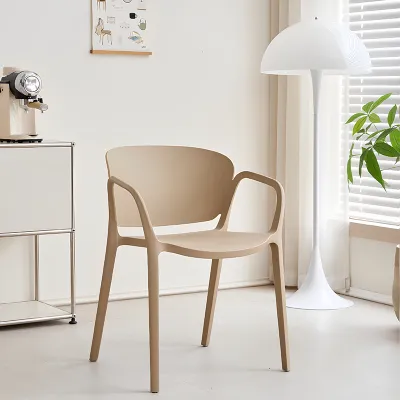 Modern Thickened Plastic Dining Chair Nordic Style Home Restaurant Hotel Restaurant Chair with Armrest Back Chair Non-rotatable