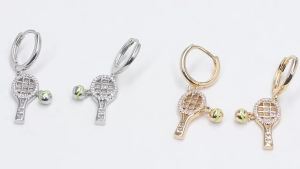 Tennis Racket Stud Earrings Sparkling Crystal Enamel Charm Gold Plating Cubic Zirconia Sports Jewelry Gift For Women