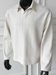 Classic V-Neck Polo Shirt Mens Long Sleeve Striped Preppy Style Autumn Fashion Casual Wear CleanFit Trendy Upper Apparel