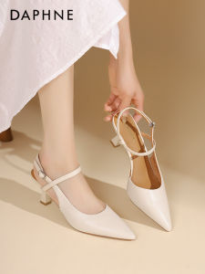 Daphne Summer Fashion Sandals Womens Thin Heel Comfortable Lightweight Breathable Slip-On Casual Low Cut Synthetic Leather