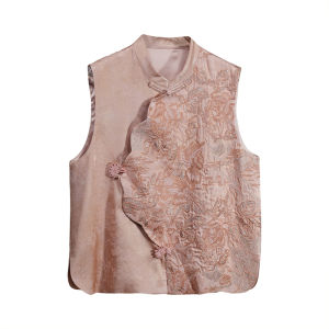 New Chinese Style Retro Heavy Embroidery Pink Vest