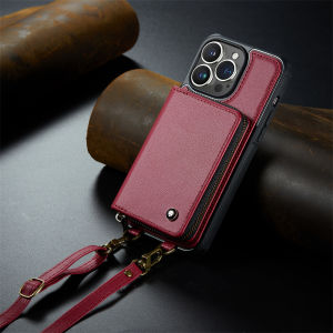 Crossbody Strap Lanyard Card Slot Pocket Leather Phone Case for IPhone 17 Air 17 Pro Max 16 15 14 Plus 13 12 11 Pro Max Wallet Bag Kickstand Shockproof Cover Casing